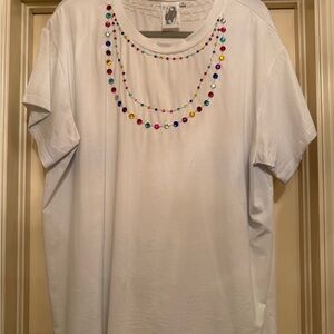 QUEEN OF SPARKLES White Tee with Colorful Beads